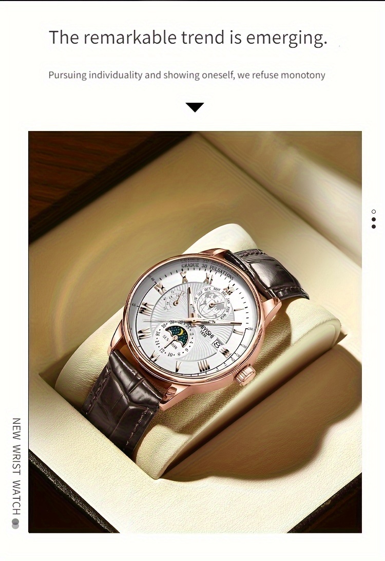 leisure pointer display pu leather strap with luminous calendar display for mens watches a gift for dad details 8