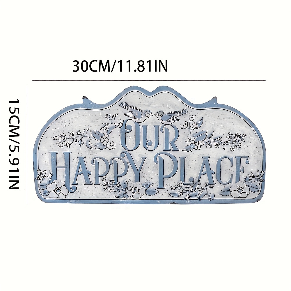 TEMU Targa murale 2D piatta retr簷 blu con motivo " posto " - Placca decorativa in stile country con font elegante, pre- facile appiccica - Adatta per