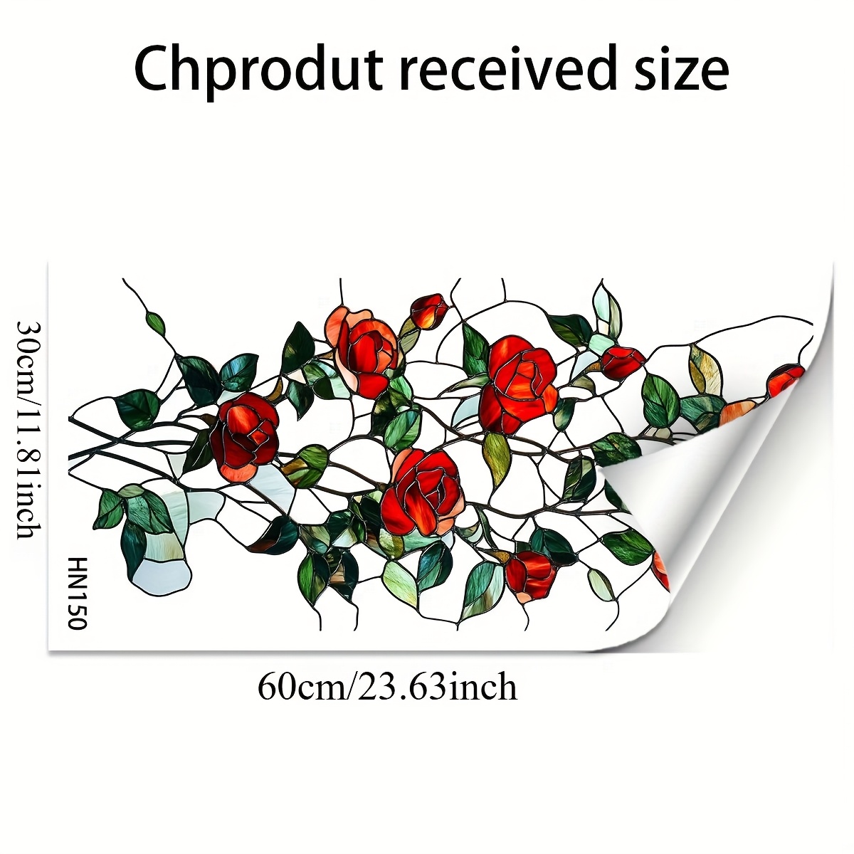 TEMU 2d Flat, Creative 2d Flat Rose Vine Green Leaf Floral Window Sticker Static Cling Wallpaper For Bedroom, Living Room, Home Display Window, Wall