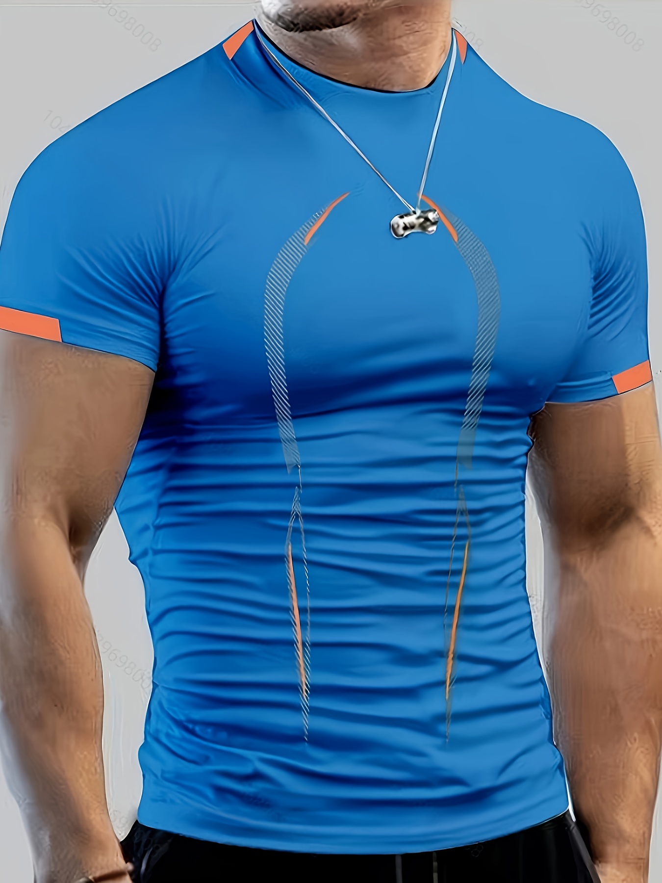 Color Block Pattern Slim Fit Crew Neck And Short Sleeve T-shirt, Breathable And Quick Dry Sports Tops For Men's Summer Fitness Training And Outdoors Sports Wear