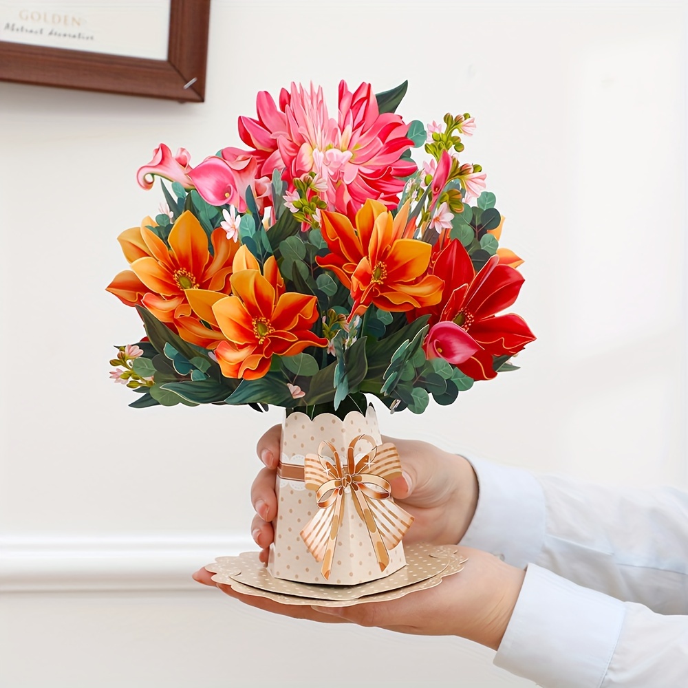 1pc, Pop Up Flower Bouquet Greeting Cards, Pop-up Cards 3d Popup Birthday Cards With Note Card And Envelope For Mother's Day Thanksgiving Anniversary, Valentine's Day Gift