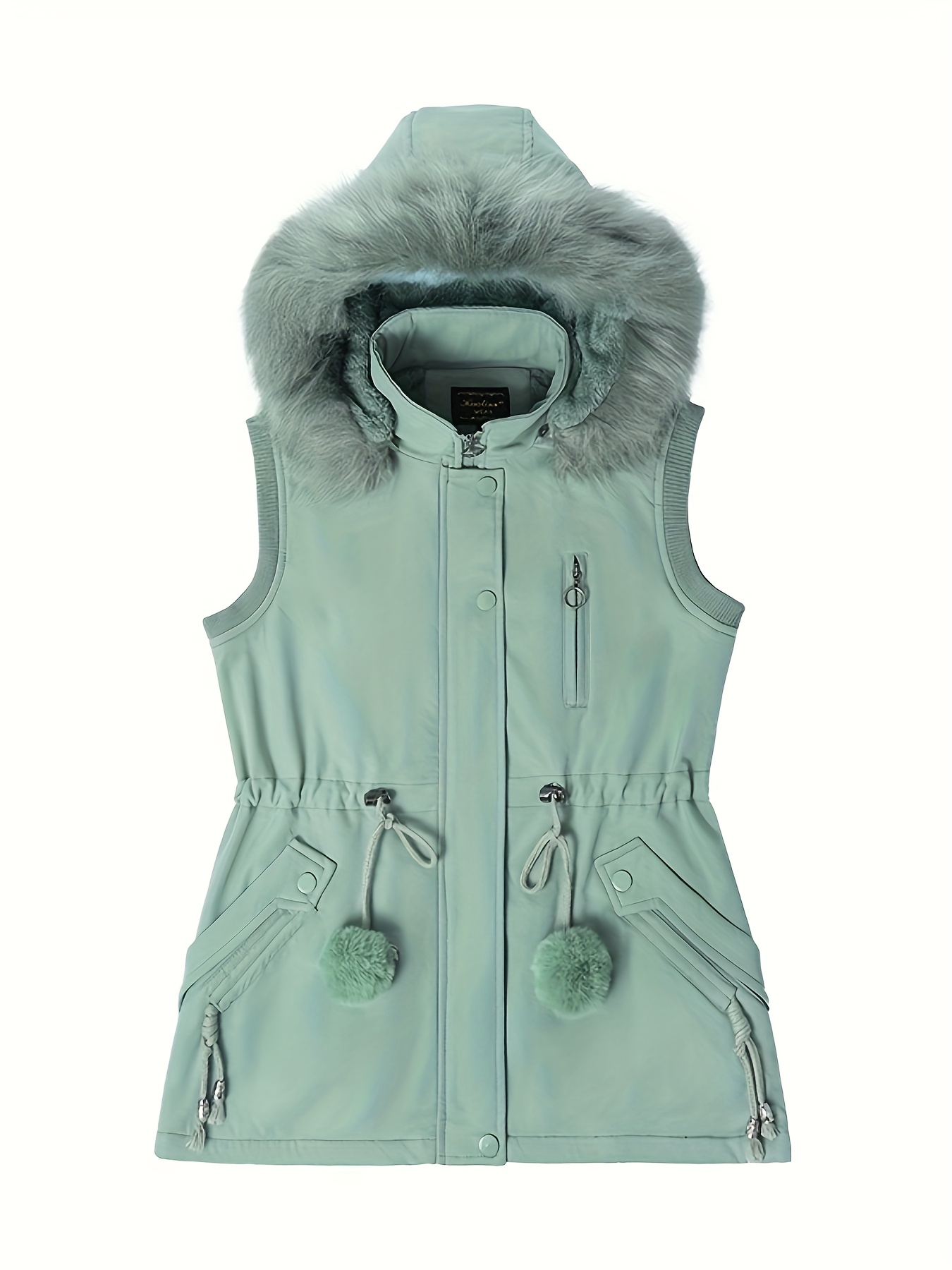 womens casual fitted vest with a removable hood details 1