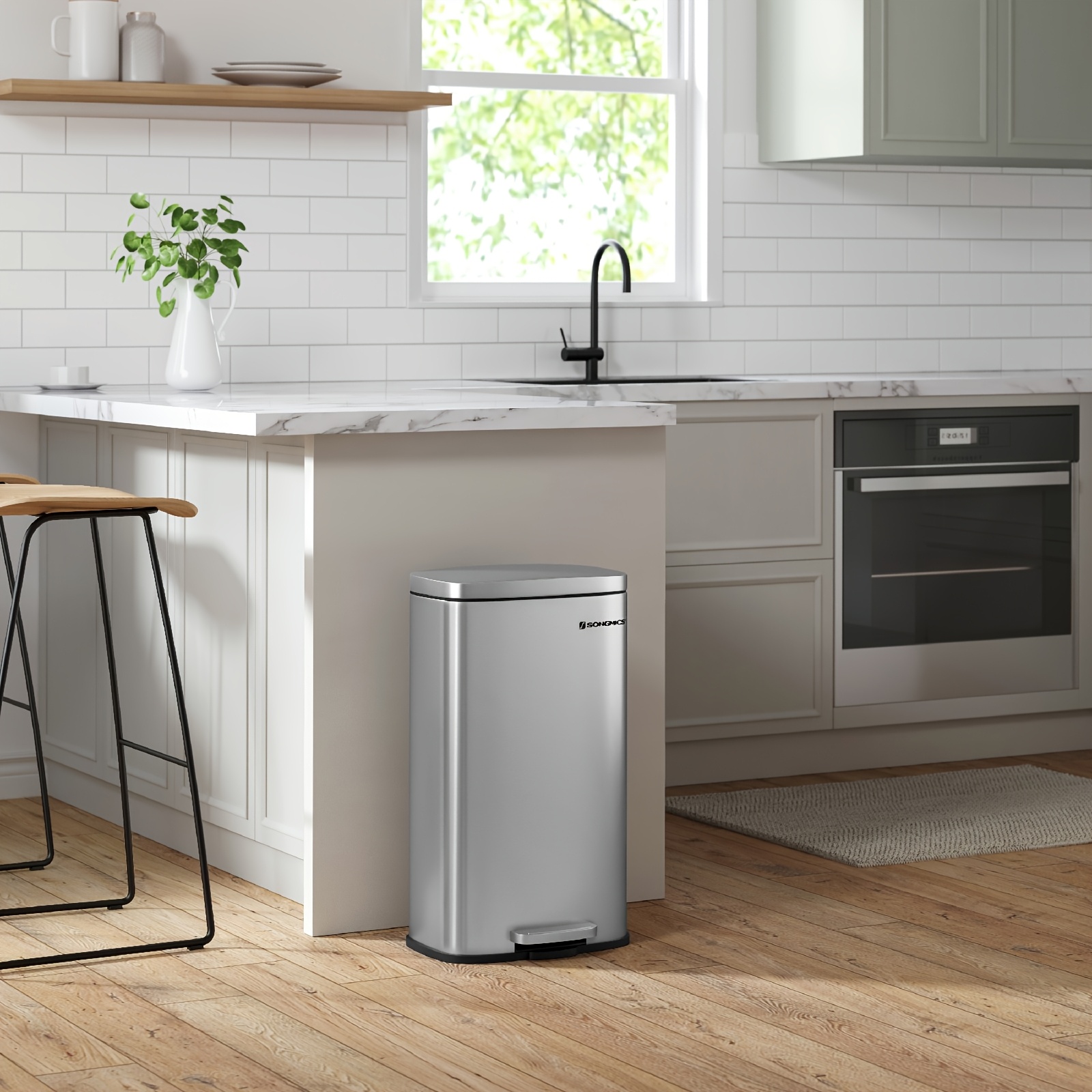 Kitchen Bin 30l, Pedal Bin, Rubbish Bin With Lid And Inner Bucket, Steel
