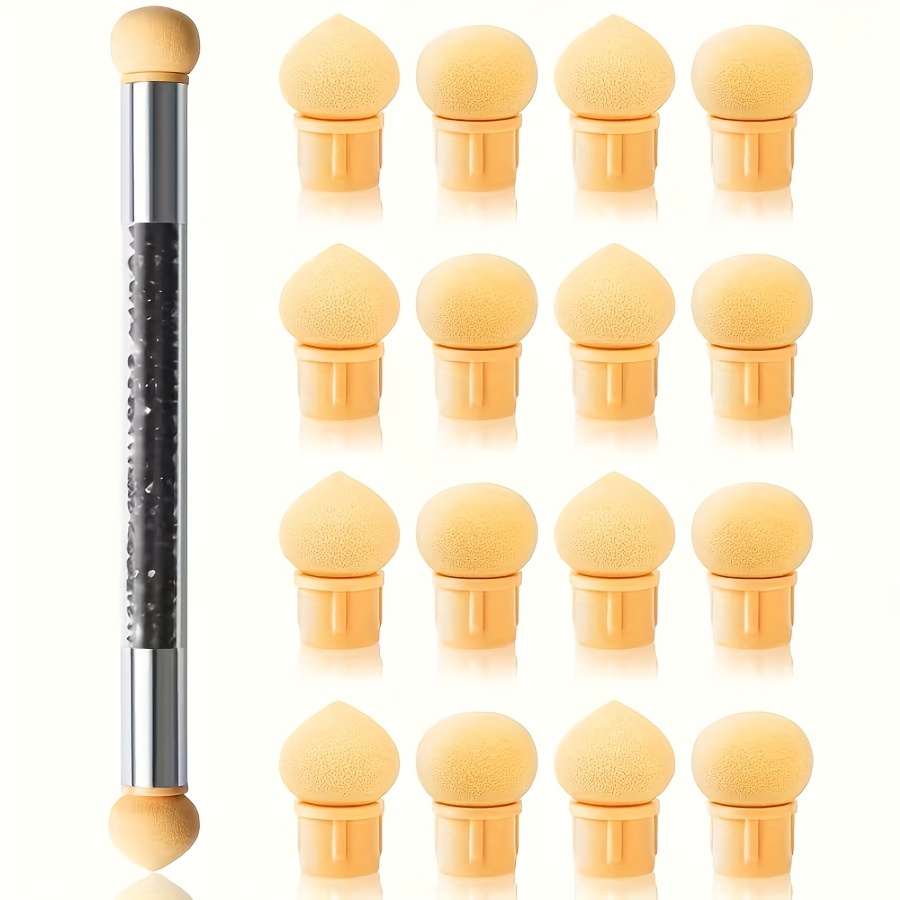 TEMU 1pc Gel Nail Gradient Sponges Brush With 16pcs Replaceable Sponge Heads Double Head Nail Ombre Brush Acrylic Manicure Tools