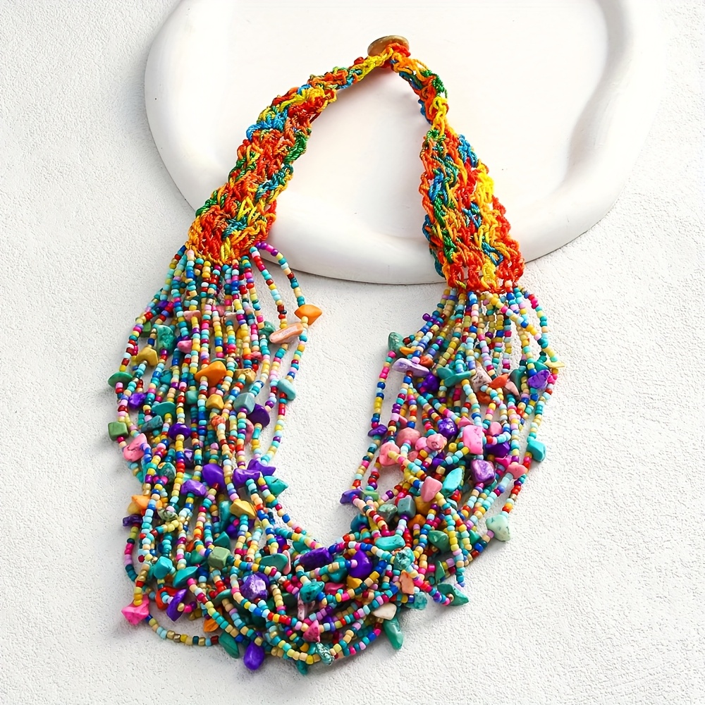 Boho Style Seed Bead & Stone Choker Necklace
