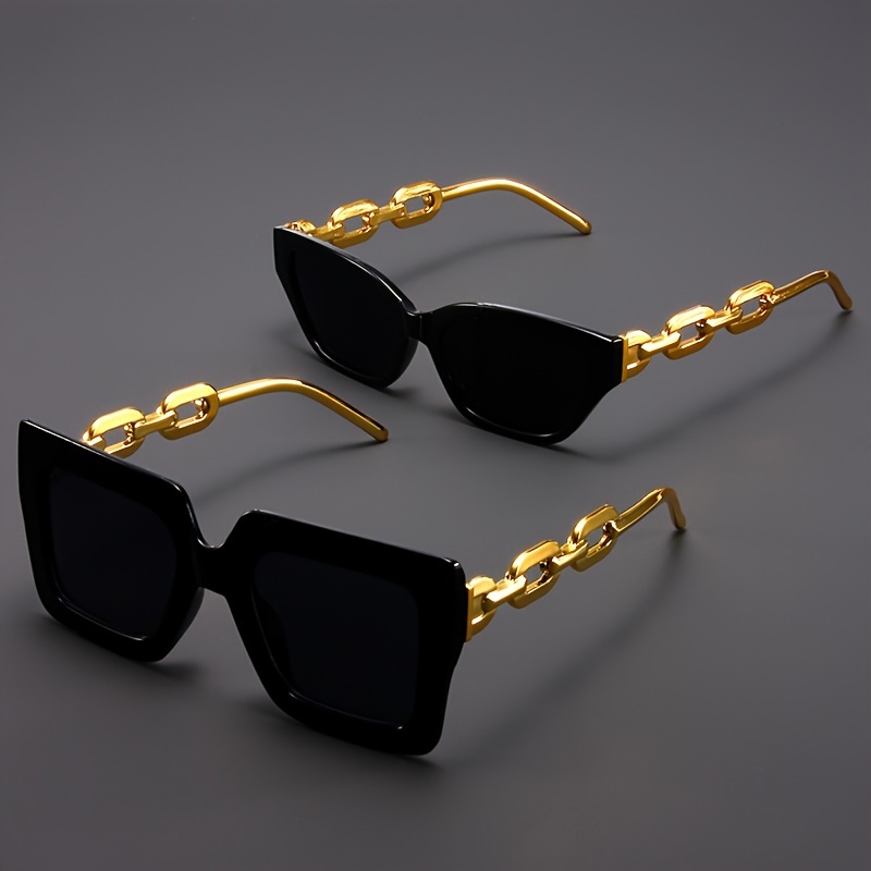 

2pcs Chic Black Oversized Glasses Cat-eye For Women Golden Luxury Dual-temple Design Fashion Accessory For Travel And Street Wear