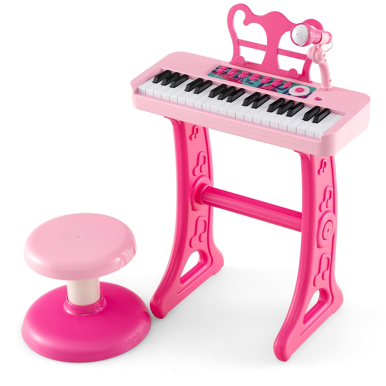 TEMU Kids Pink 37-key Electronic Keyboard Piano With Microphone, Music Stand & Bench - Portable Toy Grand Piano Suitable For &, - Learning Instrument
