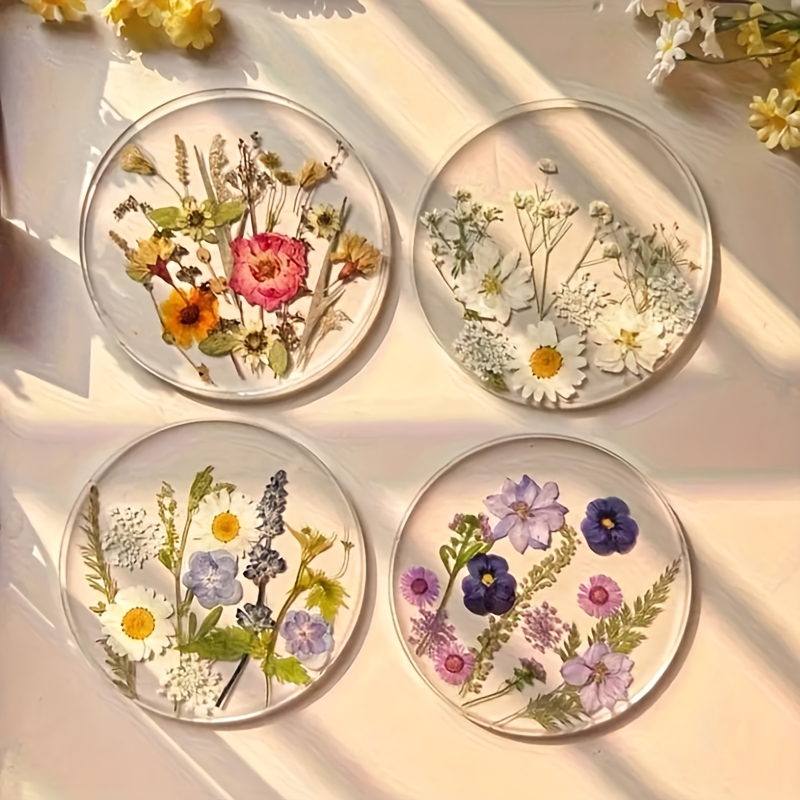 TEMU Flower Printer Acrylic Coasters Indoor Outdoor Tableware 4pcs Spring Gift