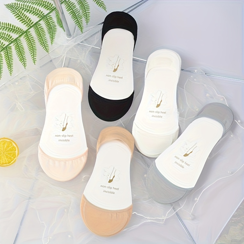 TEMU 5 Pairs Women's Ankle Socks With Silicone Anti-slip Sole, Odor-resistant & Sweat Absorbent Breathable Boat Socks For Everyday Casual & Formal