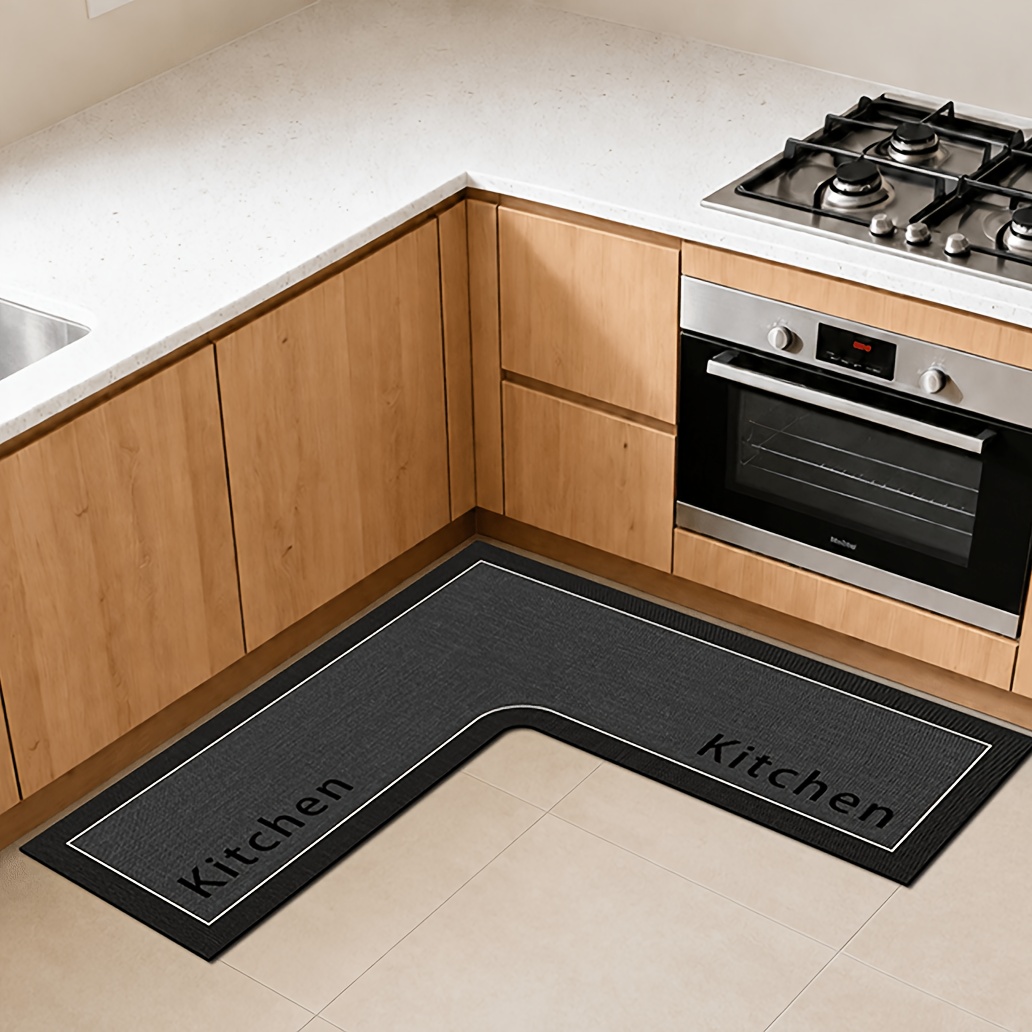TEMU 1pc Anti-slip Silicone Large Kitchen Mat With "kitchen" Text, Striped And Solid Color, Irregular Shape Suitable For Entrance Passage, Washable