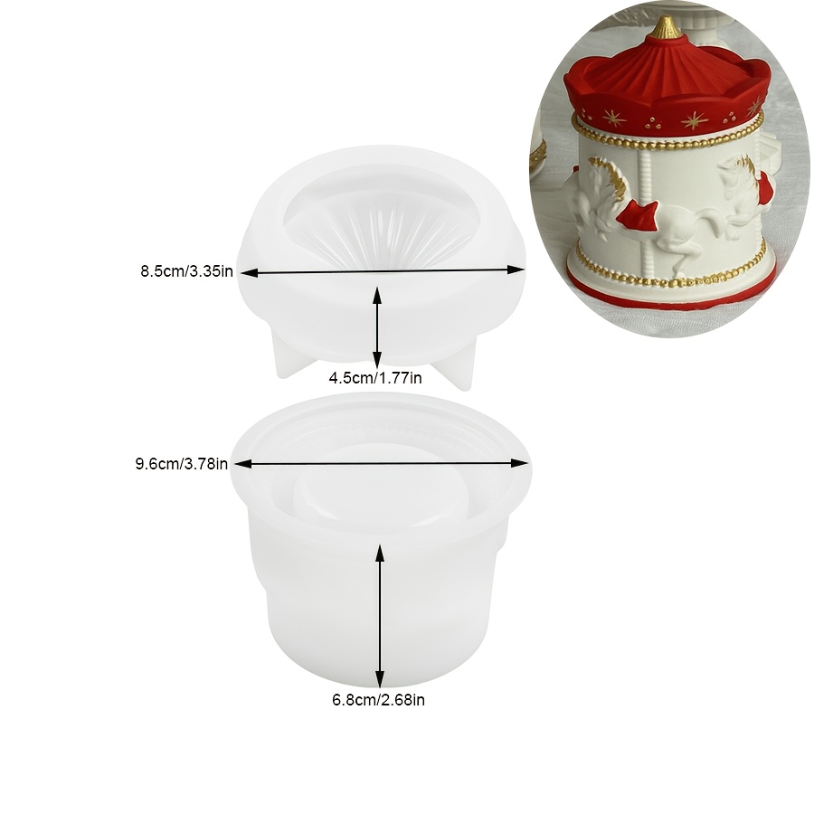TEMU 1 Set Dnejiu Carousel-themed Resin Mold Suitable For Resin Casting, Rotating Lid Compatible For Storage Jars/candle Holders/jewelry Boxes, Non-