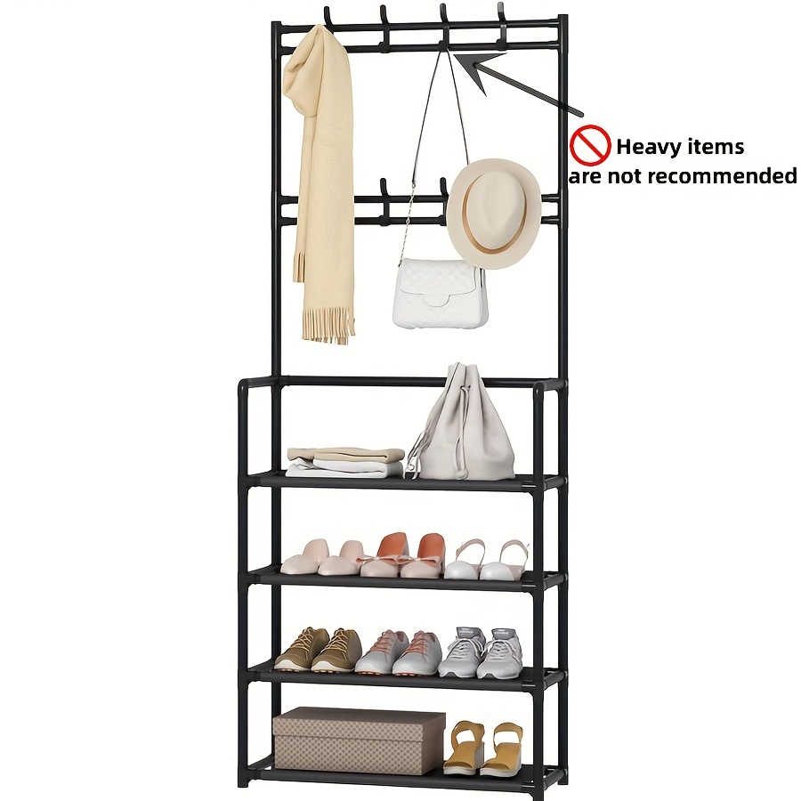 Multi-layer Free Standing Shoe Rack With 8 Double Hooks For Living Room,  Bathroom, And Hallway, Wide Coat Rack With Side Cloth, Efficient And  Stylish Clothes And Coat Storage Solution - Temu