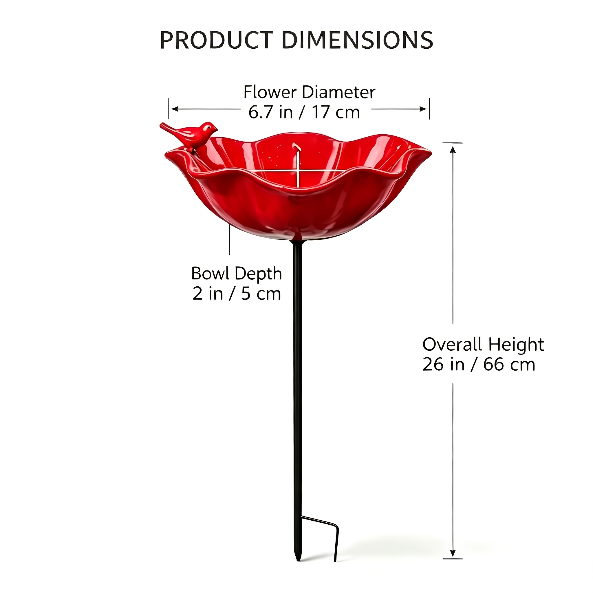 Image of 【3d】 Is A Bird In The Flowerpot, Pure Handmade Red Daisy Flower Bird Bath Garden Insert Card Decoration Bird Water Feeder Outdoor Courtyard Artwork, Bird Garden Decoration Ground Insert