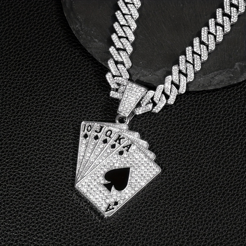 Unique Hip-Hop Playing Card Pendant Cuban Chain Necklace