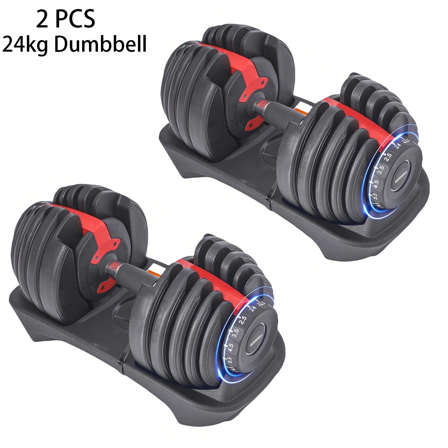 Image of 2pcs Quick-adjust Dumbbell, 1-sec Adjustable Weights From 2.5kg To 24kg, Space- Design For Weightlifting, Home Gyms, And Strength Trainers, Anti-slip Grip, Exercise Equipment & Workout Gear