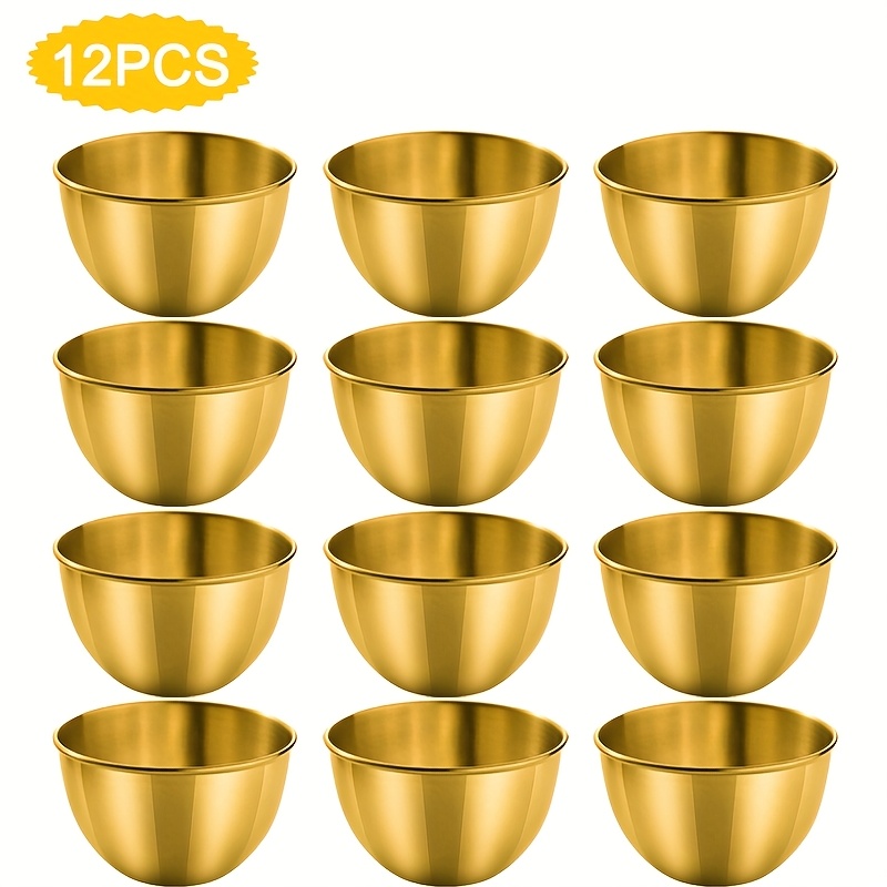 TEMU 12pcs Stainless Steel Ice Cream Bowl Set, Round Dessert Bowls, Golden , Dipping Sauce Plates, Perfect For Ice Cream, Custard, Salads, Sauces,
