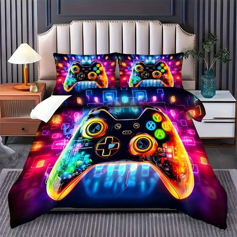 2/3pcs Psychedelic Electronic Game Controller Pattern Bedding, Duvet Cover Set, Zipper Closure, Machine Washable (1 Duvet Cover And 1/2 Pillowcases, No Fill)