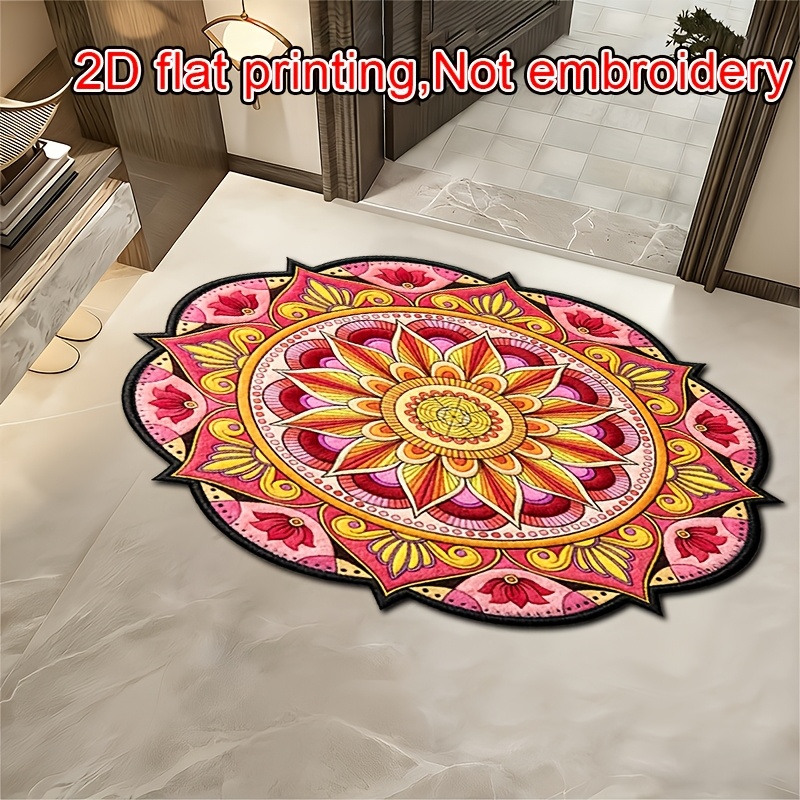 TEMU Mandala Floor Mat Suitable For - Soft Machine-washable Irregular With Mandala Design, Colorful Suitable For Christmas, Easter, For Home Decor,