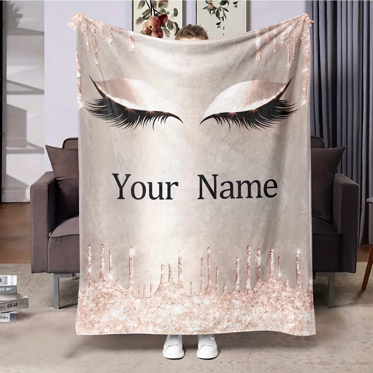 

Personalized Eyelash Name Blanket - -, , And Flannel Eye - For Girlfriend Or Mother, For Bedroom, , Sofa, , And Snuggling Up