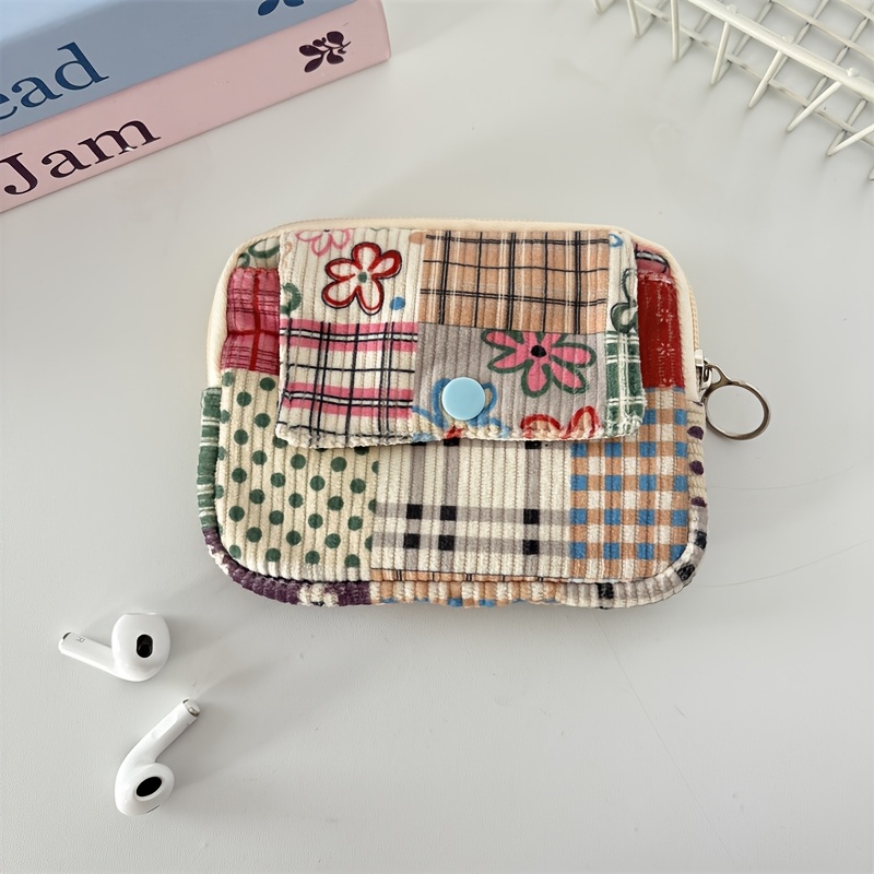 TEMU Corduroy Flip Card Wallet, Multi-functional Leopard Print Storage Bag, Women's Portable Lipstick And Makeup Bag