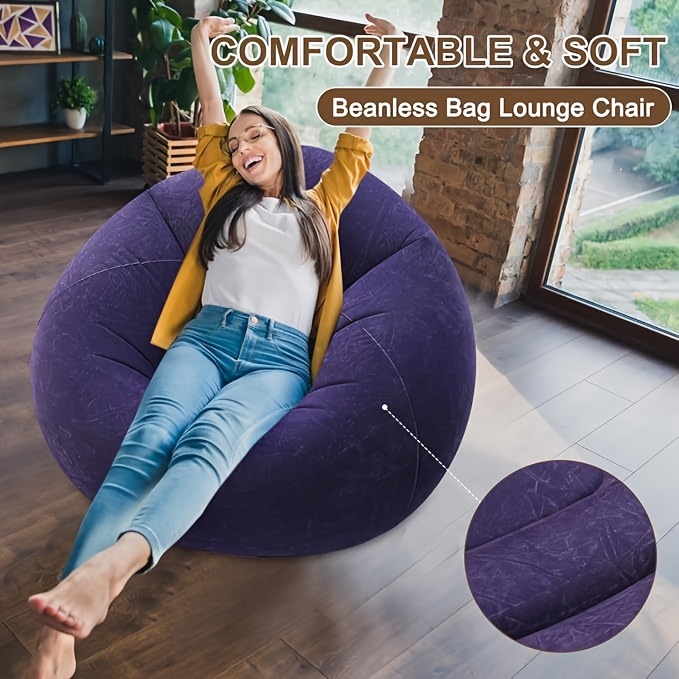 A Comfortable Inflatable Bean Bag Sofa in Various Colors, This Portable PVC Lounge Chair Features a Velvety Surface, Suitable for Living Rooms, Bedrooms, Balconies, Reading Rooms, And Various Outdoor Activities Like Camping, Picnics