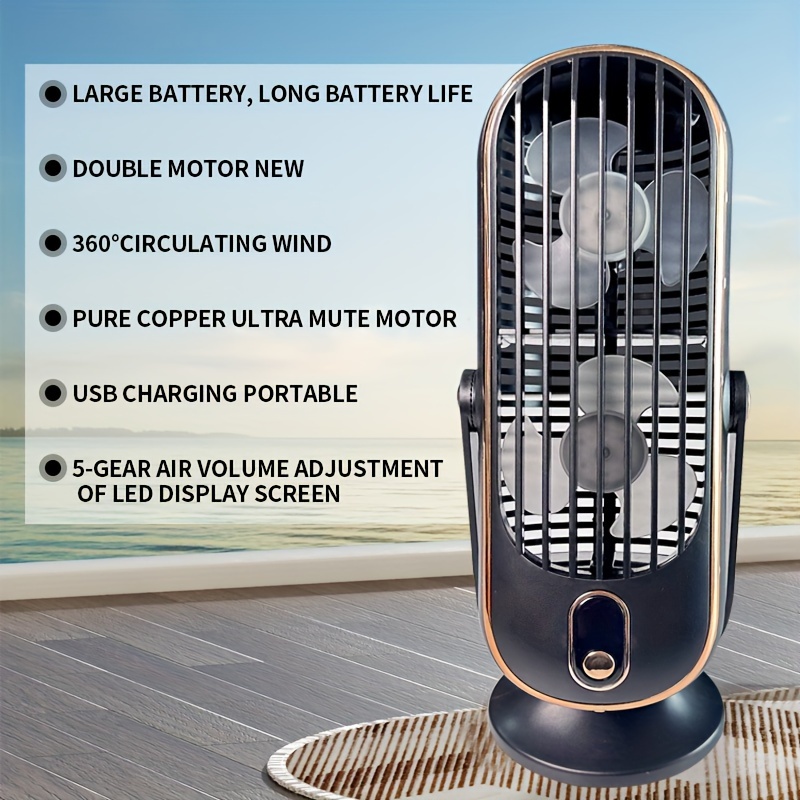 large battery dual motor portable fan household small air cooler 5   cooling fan 720 surround hair dryer portable usb fan for   camping outdoor rv christmas and valentines day gifts details 5