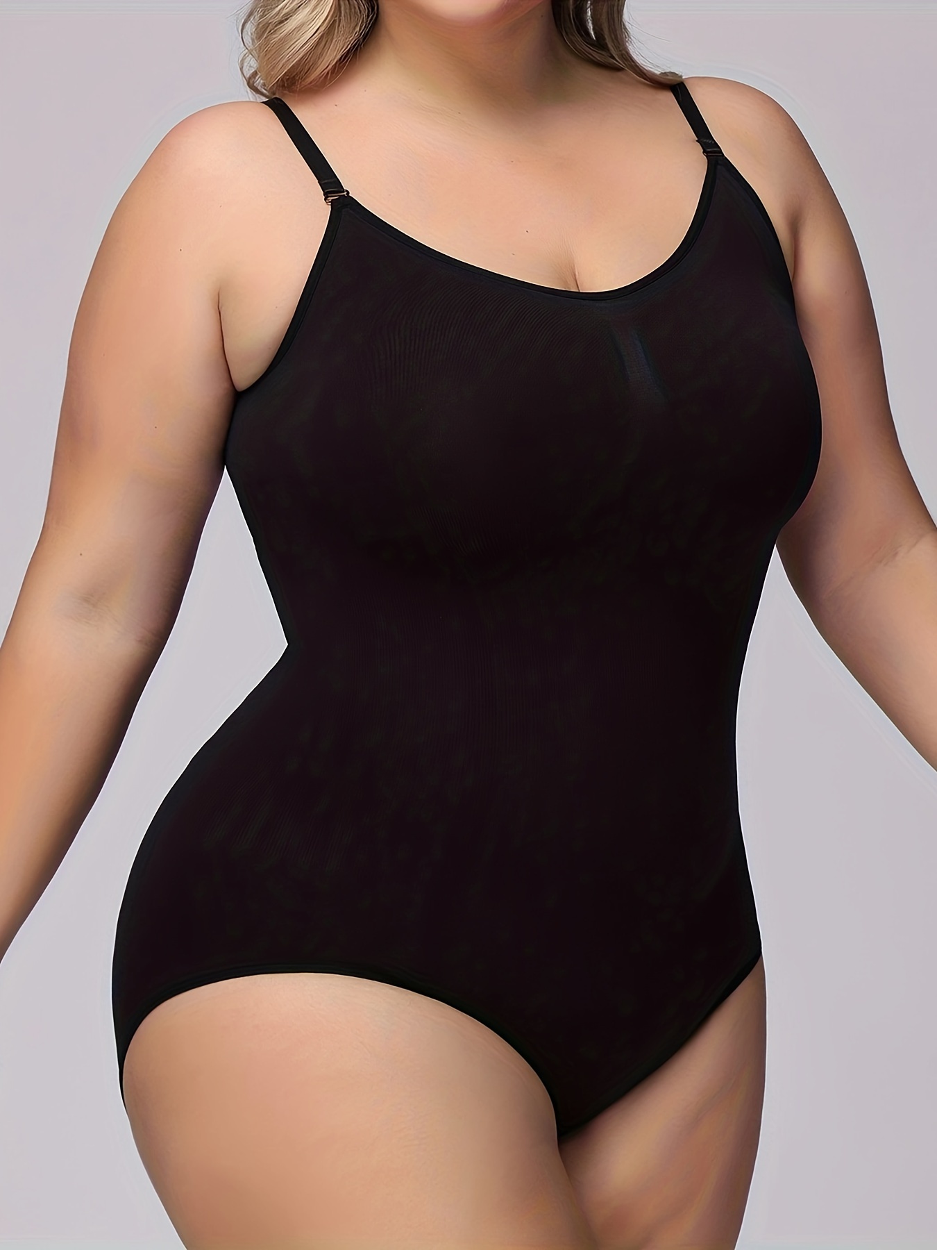 Women's Plus Simple Shapewear Bodysuit, Plus Size Solid Seamless Tummy Control Slimming Adjustable Body Shaper