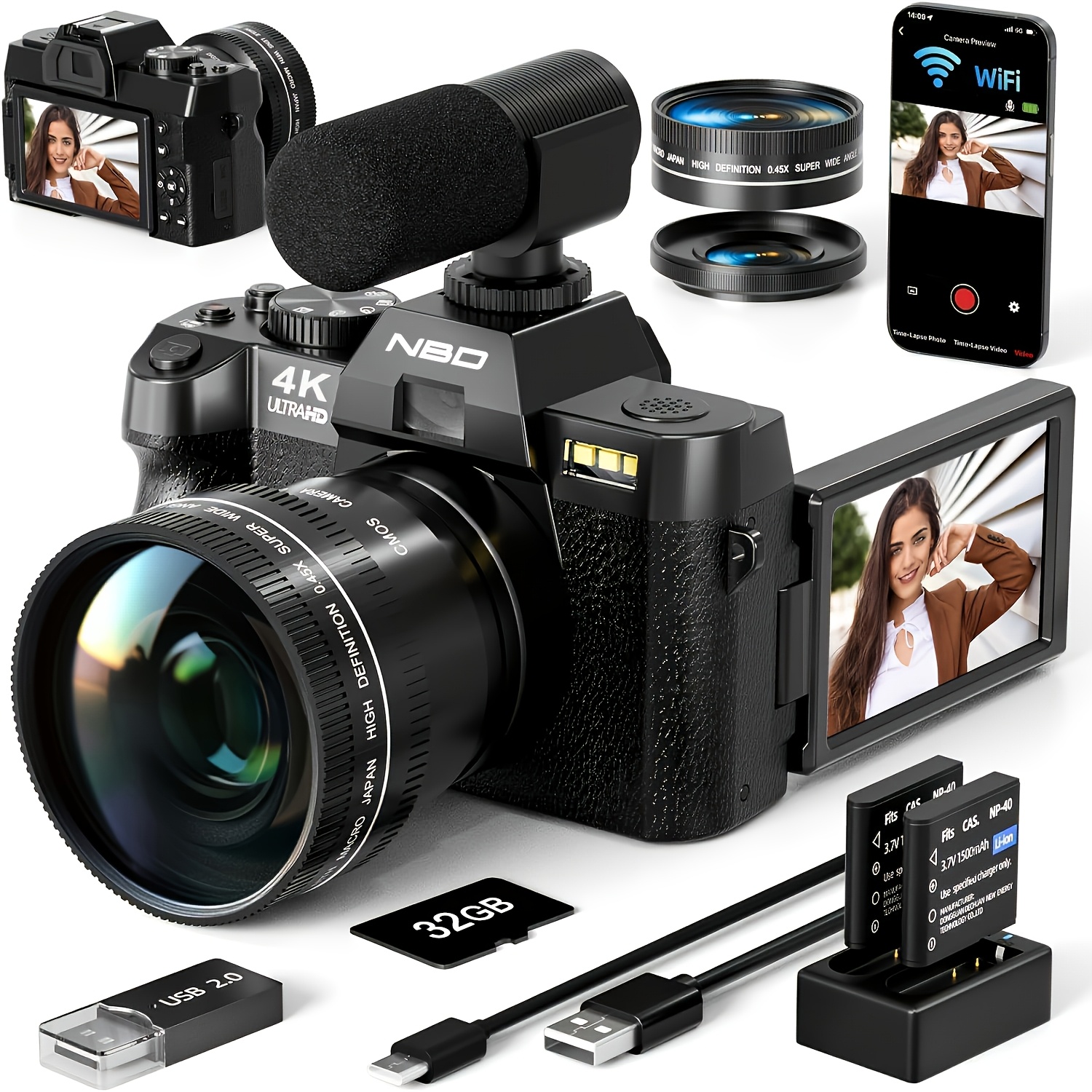 TEMU Nbd 4k Digital Cameras For Photography - 16x Camera With 180° Flip Screen, 48mp Vlogging Cameras Fotograficas For Youtube, Auto Focus, Macro