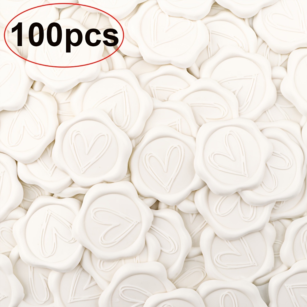 100pcs White Heart Wax Seal Stickers, Envelope Seals Self Adhesive Stickers For Wedding Party Birthday Christmas