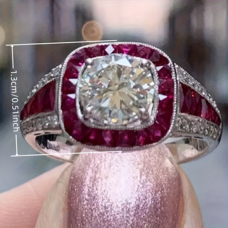 Luxury Red Zirconia Anniversary Rings for Women, Vintage Style