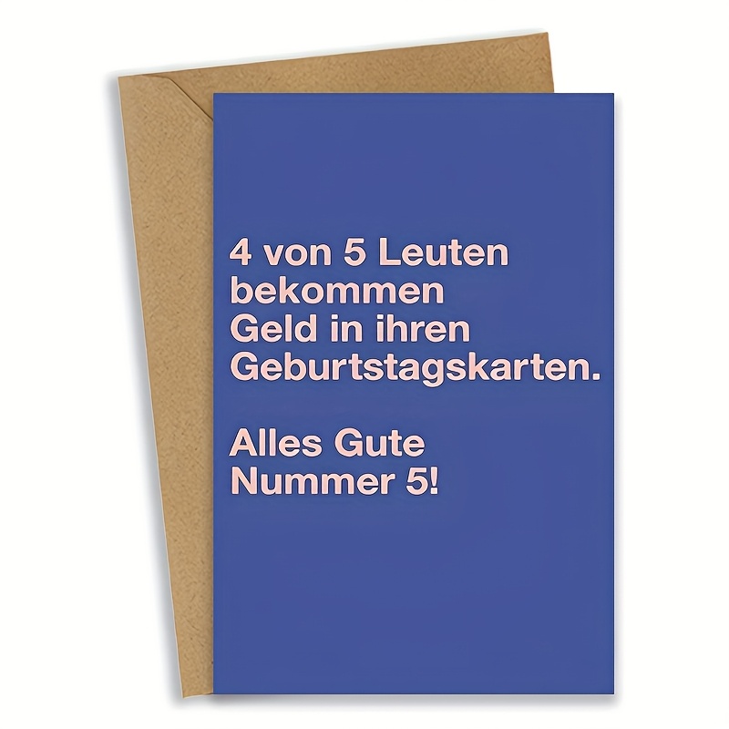 Image of An German Birthday Card That , '4 5 People Receive Money' Is A Humorous Joke, Perfect For Greeting Family, , And Colleagues, Ideal For Birthday Parties And Celebrations, With An Envelope