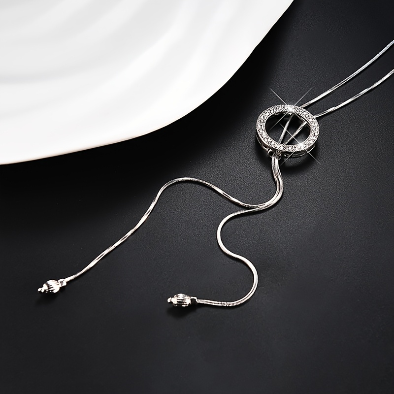 Rhinestone Round Pendant Long Necklace Clothing Accessory