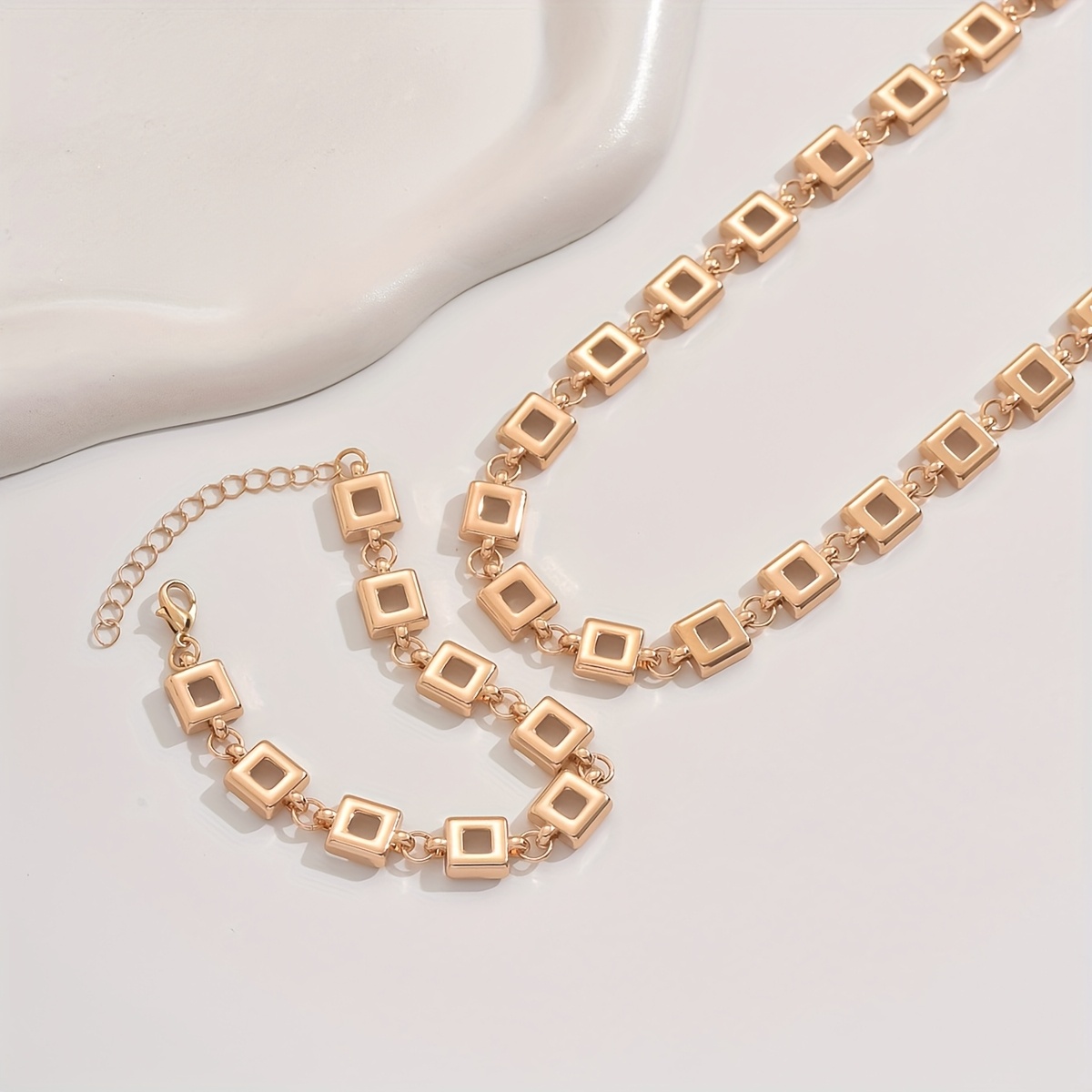 Boho Square Link Chain Necklace & Bracelet Set for Women