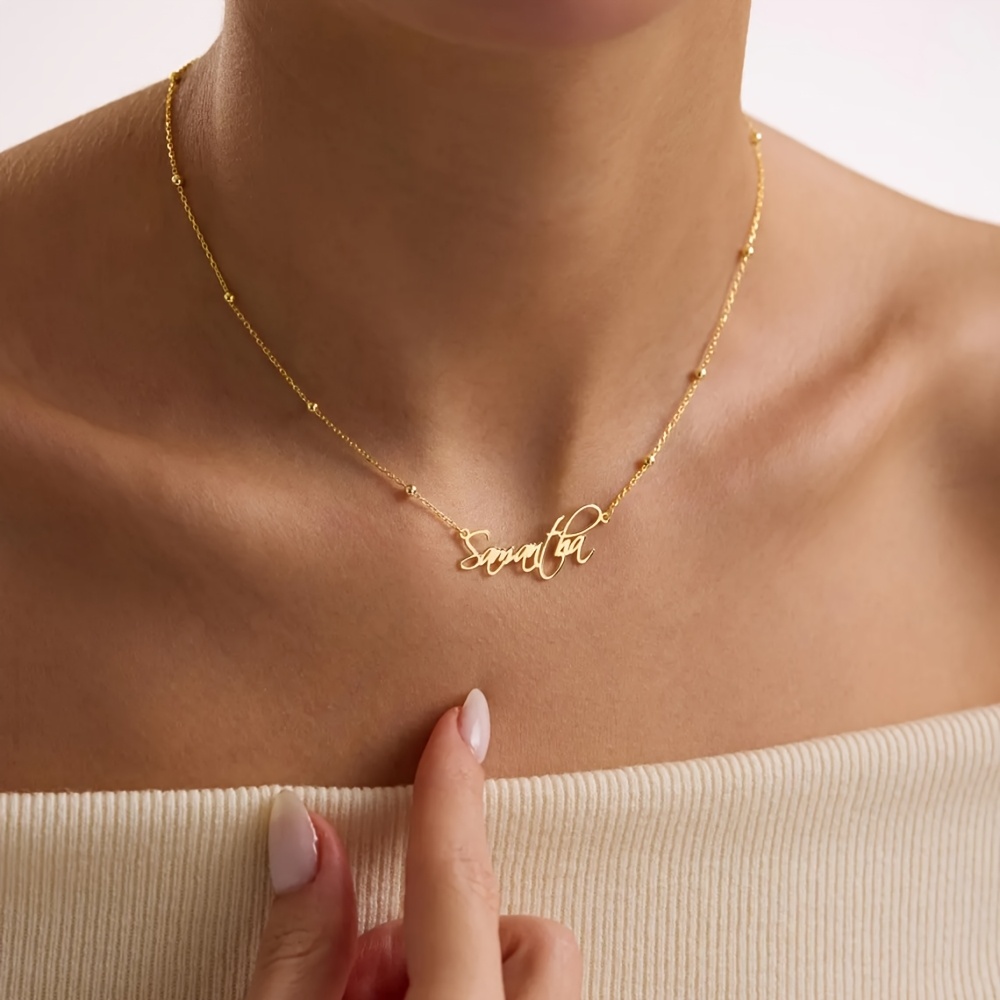 TEMU Collier Chaîne de Boules Dorées Personnalisé avec Nom | Bijou Élégant en Acier Inoxydable, pour la Saint-Valentin et des Mères