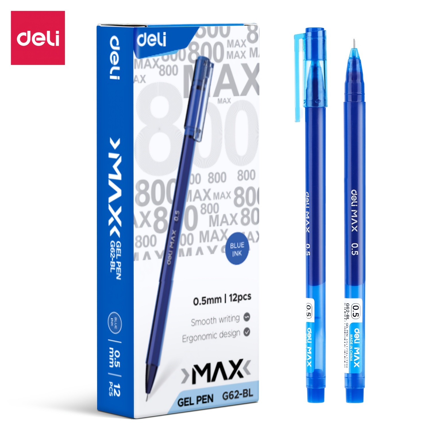 E-shop Deli 12er-Set Blaue Gelstifte, 0.5mm Feine Spitze, Langlebige Schreibgeräte für Zuhause & Büro, Deli