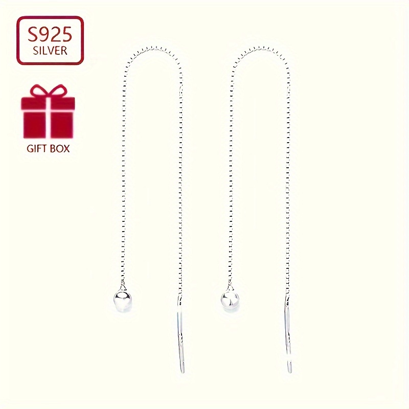 

2pcs925 Pure Silver Low Sensitivity Simple Small Round Ball Chain Long Tassel Women' Ear Wire Suitable For Gift Wedding Trendy Personalized Women's Ear Ornaments (about 0.9g)