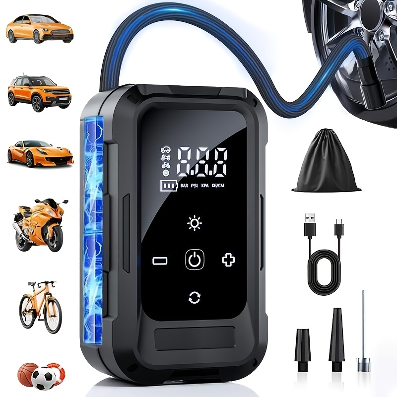 TEMU Portable Air Compressor Inflator, 150psi Auto-shutoff Pump With Emergency Led Light, Tire Inflator For Car, Motorcycle, Bike & Balls, Ideal New