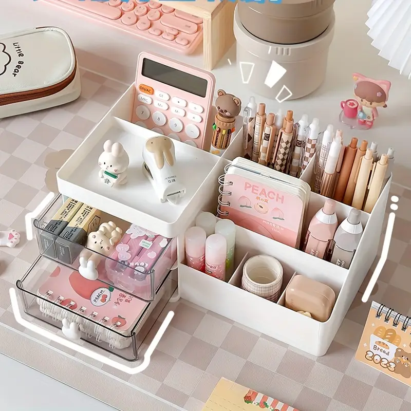 large capacity multi functional storage organizer with drawer   bathroom office desk cosmetics for return school details 0