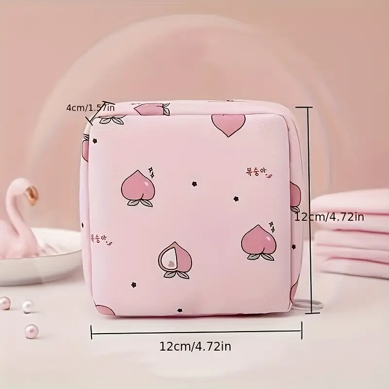 in this cute sanitary napkin storage bag is a portable red pouch for makeup items menstrual products and its durable easy to clean and convenient featuring a with a zipper Product details 2