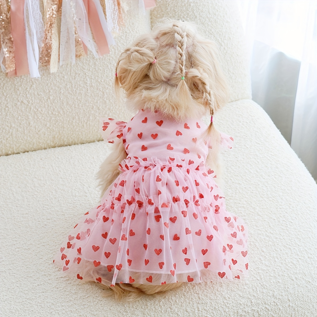 1pc mesh sequin print heart print dress flutter sleeves - Temu