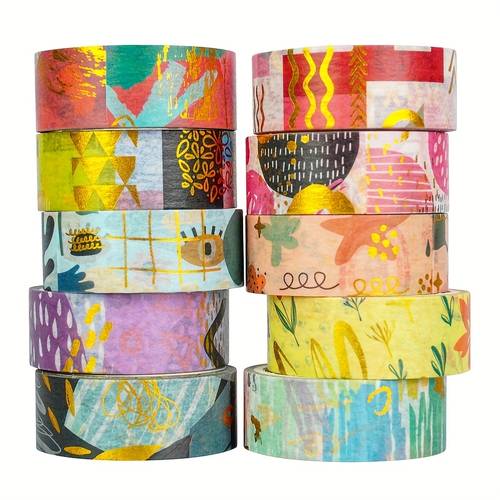 item picture 1set 10rolls colorful geometry and paper style tape gift packaging tape decorative ledger tape diary decoration tape home decoration tape