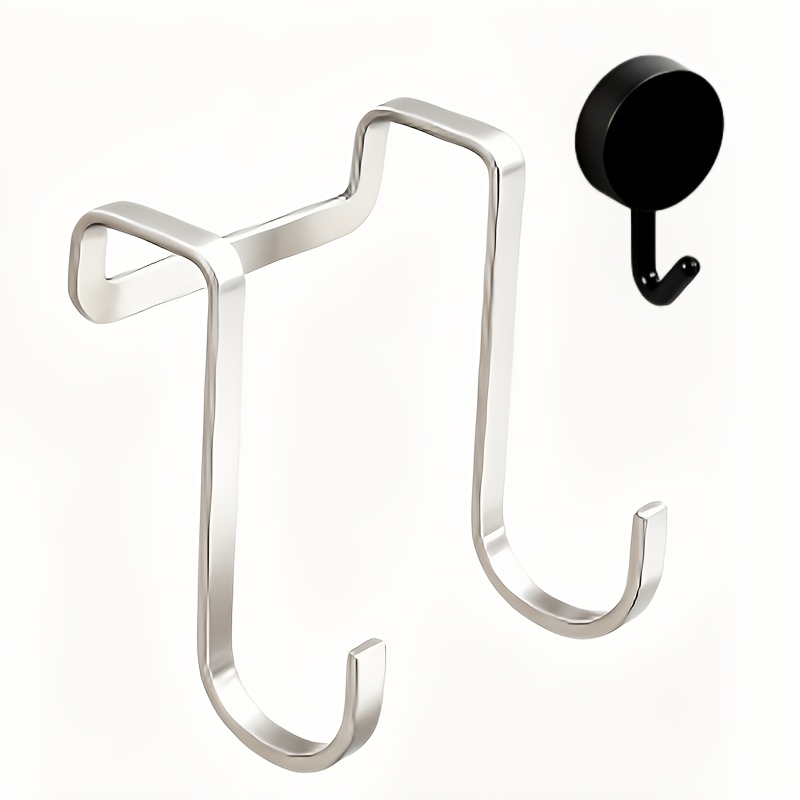 TEMU 2pcs, 1 Stainless Steel S-hook + 1 Macaron Random Color — No Drilling Required For Wall Mounting, Suitable For Kitchen, Bathroom, And Cabinet