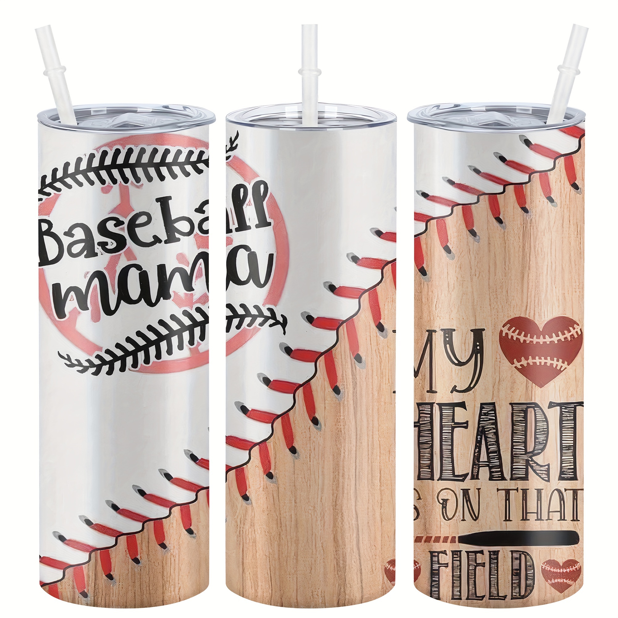 

1pc, Baseball Mama Tumbler With Lid And Straw, 20oz Stainless Steel Water Bottle, Insulated Straight Water Cups, Summer Winter Drinkware, Outdoor Travel Accessories, Mother's Day Gift