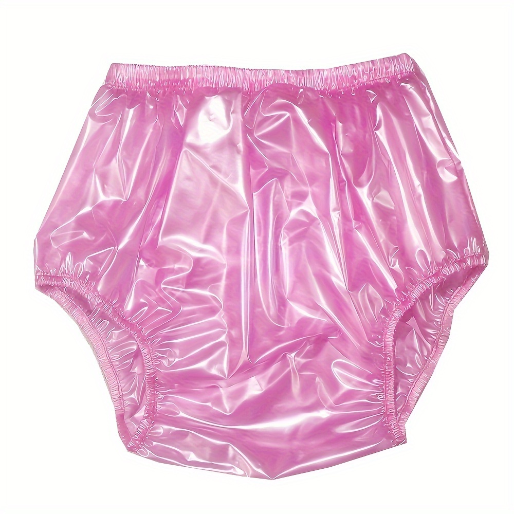 Transparent And Pink Sexy Latex Diaper High Waist Briefs With Frills  Buttons Front Rubber Underwears Panties Underpants DK-0245