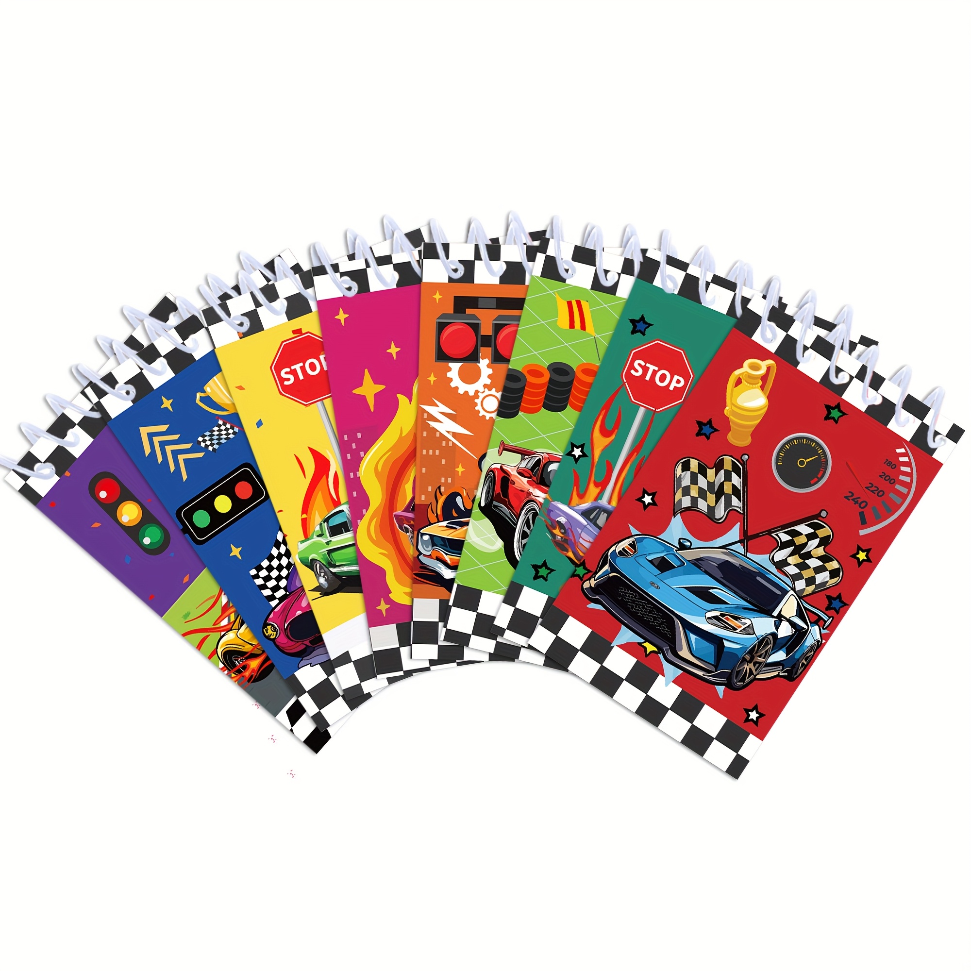 8pcs Race Car Pattern Mini Spiral Pocket Notebooks Mini Notepads Memo Pad For Birthday Party Supplies
