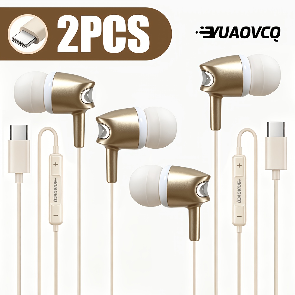 TEMU YUAOVCQ Auricolari Cablati, 2 Pezzi Cuffie Intrauricolari, Auricolari Stereo Intrauricolari, Digitale, con Presa Tipo-C/USB-C, Auricolari per