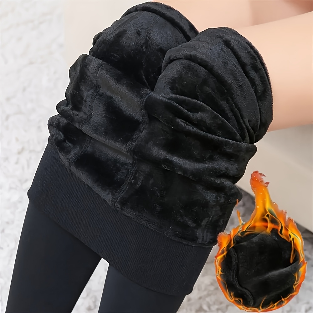 TEMU 1 Pair Women's Winter Thermal Velvet Pantyhose Leggings - Thick Fluff Lined, Warm And Comfortable For Cold Weather, Winter Leggings | Sleek