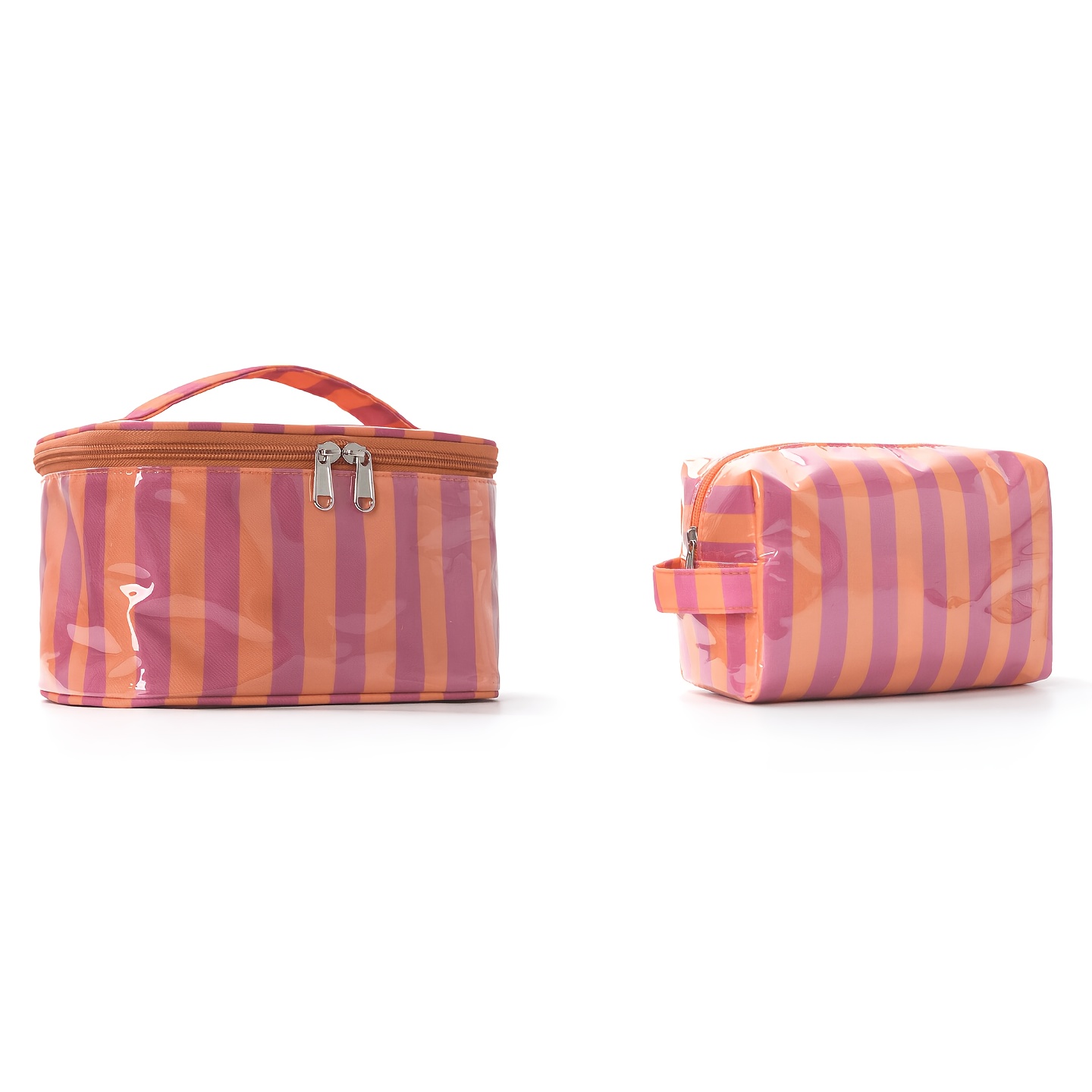 TEMU Striped Makeup Bag 2pcs Set, Large-capacity Portable Cosmetic Storage Box And Portable Makeup Bag Set, Travel Toiletry Bag, Desktop Organizer,