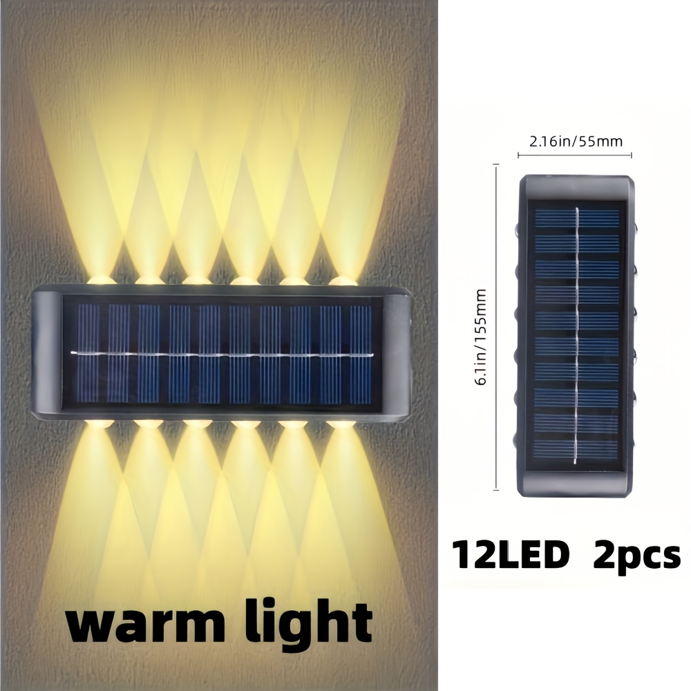Juego de 2 lámparas de pared con alimentación solar, lámparas de pared de exterior aptas para uso doméstico, pequeñas lámparas externas de estilo nórdico para decoración de iluminación, aptas para hogar, jardín y porche (blanco/blanco cálido) - Imagen 7