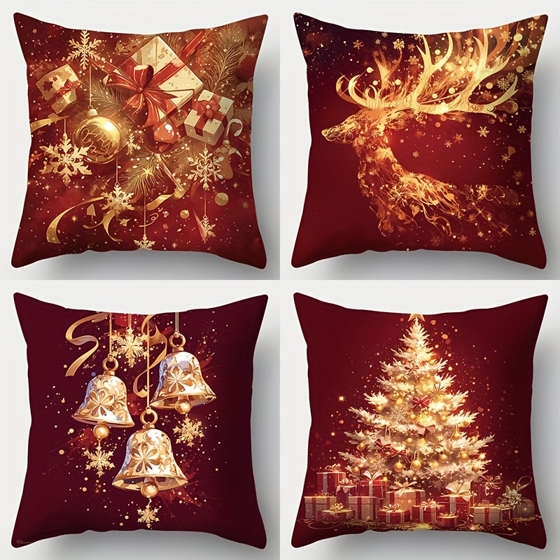 

4-pack Contemporary Christmas Throw Pillow Covers 18x18 Inch, Hand Washable Polyester Cushion Cases With Zipper Closure For Living Room Couch And Bed Decoration, - No Insert